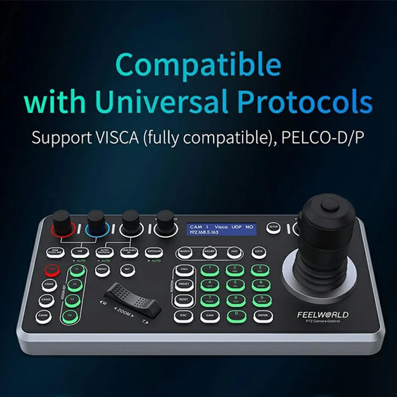 FEELWORLD KBC20N PTZ Camera Controller Joystick 4D Variable Speed with LCD Display Control Console - US Plug