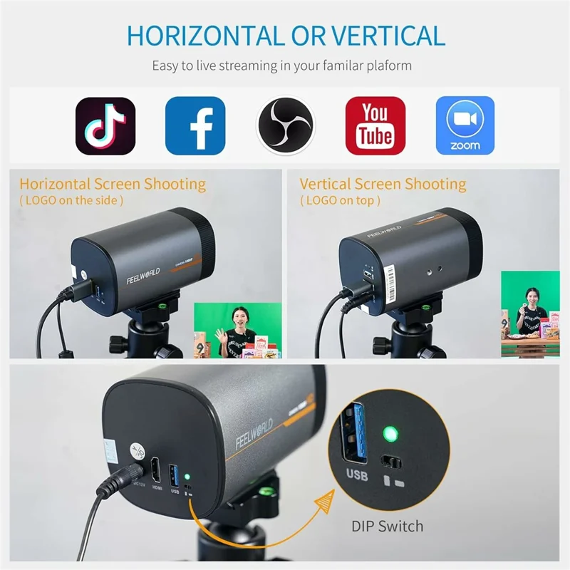 FEELWORLD HV10X Professional Streaming Camera 1080P 60fps Full HD HDMI USB3.0 Video Output Camera - US Plug