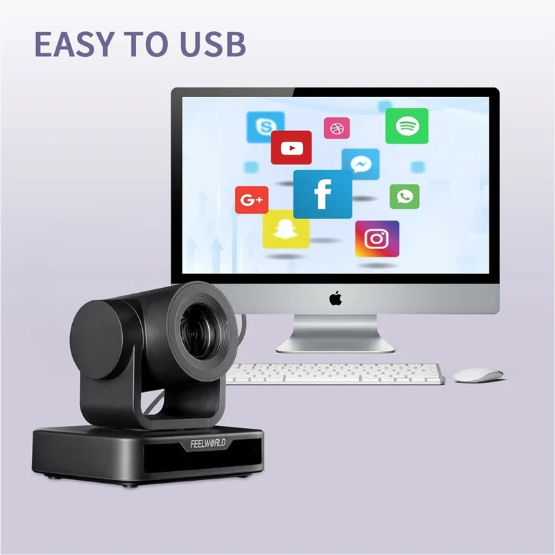 FEELWORLD USB10X PTZ Video Conference Camera 10X Optical Zoom USB2.0 Auto Focus AI Tracking Camera - US Plug