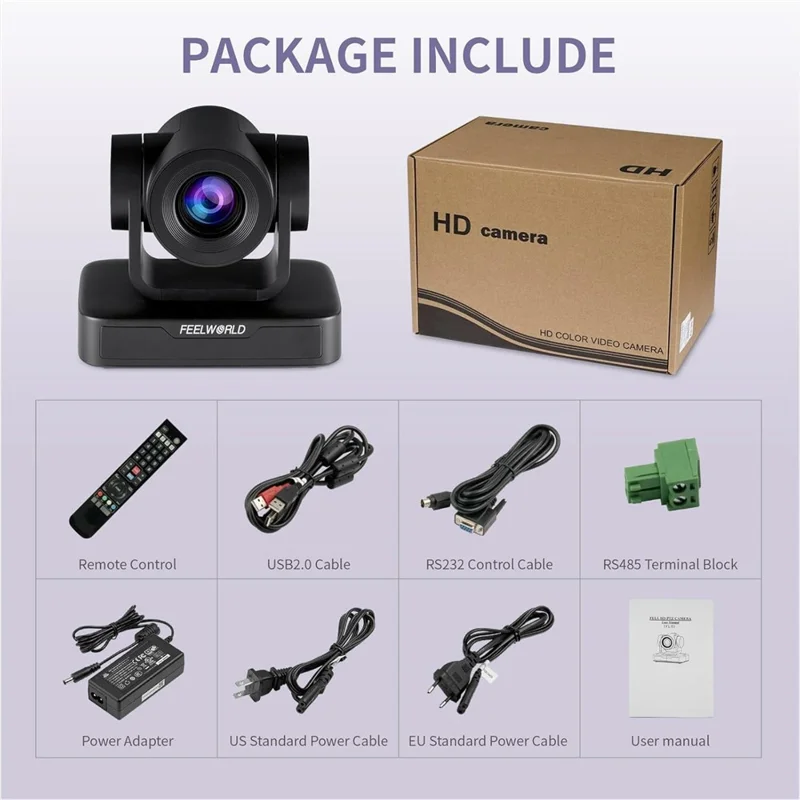 FEELWORLD USB10X PTZ Video Conference Camera 10X Optical Zoom USB2.0 Auto Focus AI Tracking Camera - US Plug