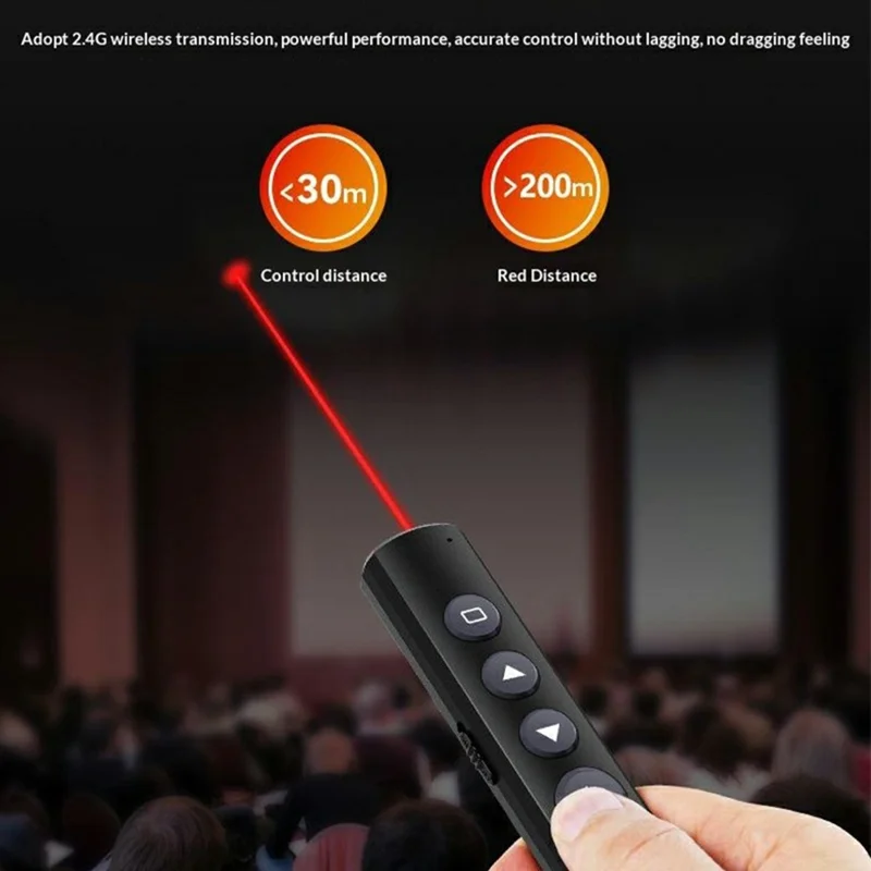 Stylo-pointeur DM PT001S avec télécommande sans fil pour présentation PPT, fonction lien hypertexte - Noir