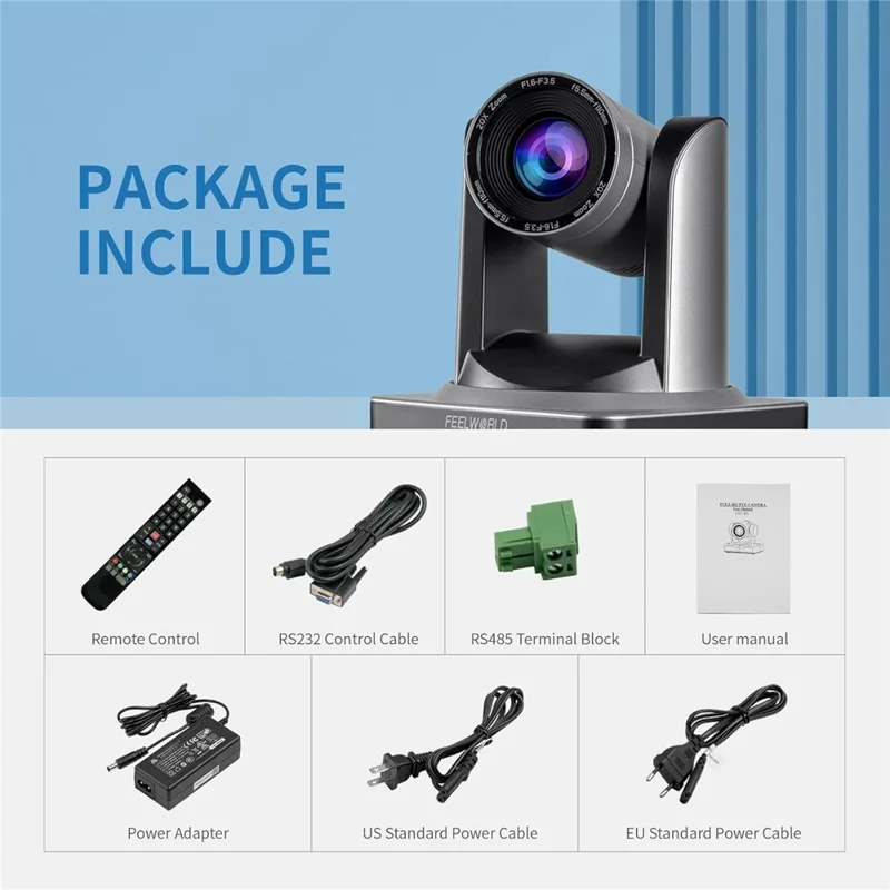 FEELWORLD POE20X 20X Zoom Camera Simultaneous USB HD 3G-SDI LAN Live Streaming PTZ Camera, PoE Supported - EU Plug