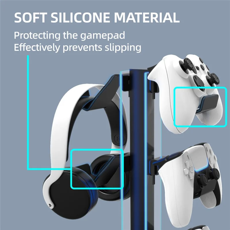 8006S USB Hub Game Controller Holder Control Handle Headphone Storage Stand with 9 RGB Light - Black