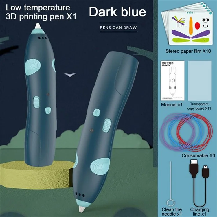 USB Rechargeable Low Temperature 3D Printing Pen DIY Creation Kids Drawing Toy - Purple