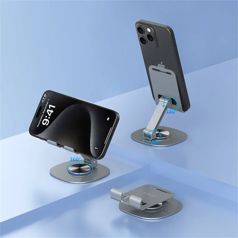 DEVIA EL243 360 Degree Rotation Foldable Metal Phone Stand Desktop Phone Holder - Grey