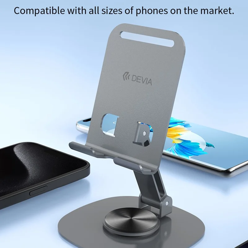 DEVIA EL243 360 Degree Rotation Foldable Metal Phone Stand Desktop Phone Holder - Grey