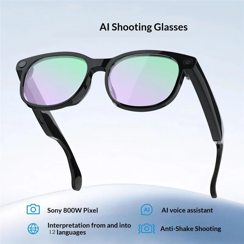 FG01 AI Smart Bluetooth-Compatible Glasses Calling Music Voice Assistant Photochromic Lenses 512M Memory - Black