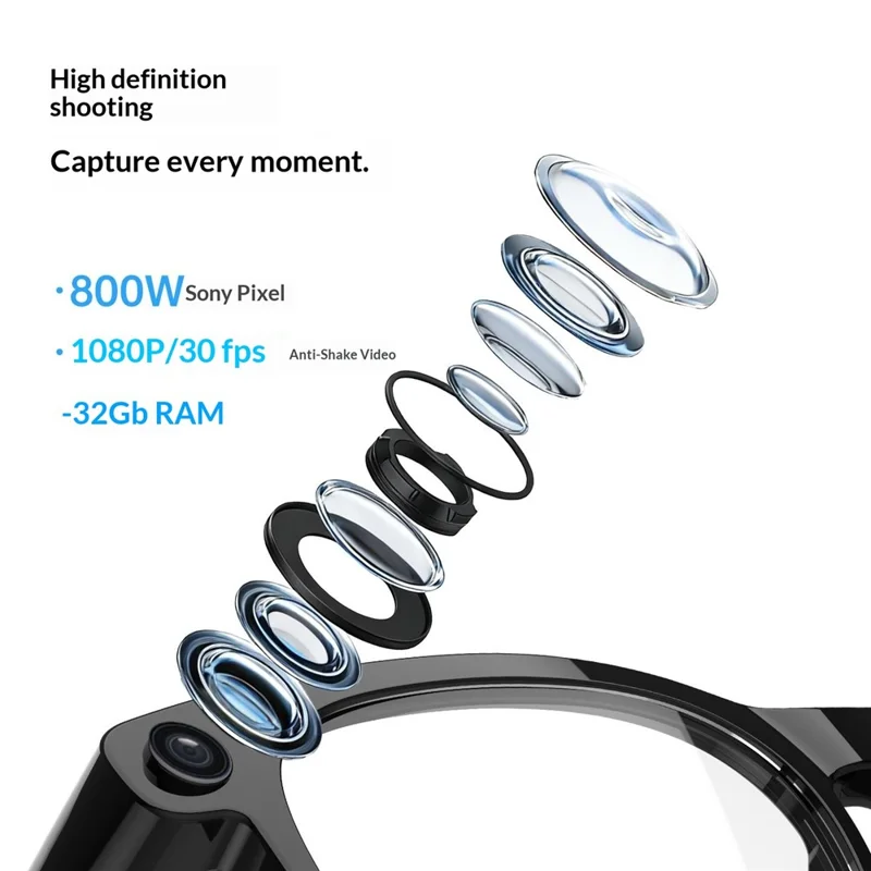 FG01 AI Smart Bluetooth-Compatible Glasses Calling Music Voice Assistant Photochromic Lenses 512M Memory - Black