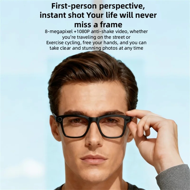 FG02 Smart Glasses AI Voice Camera Photo Real-time Translation Call Sunglasses 512MB Memory - Black