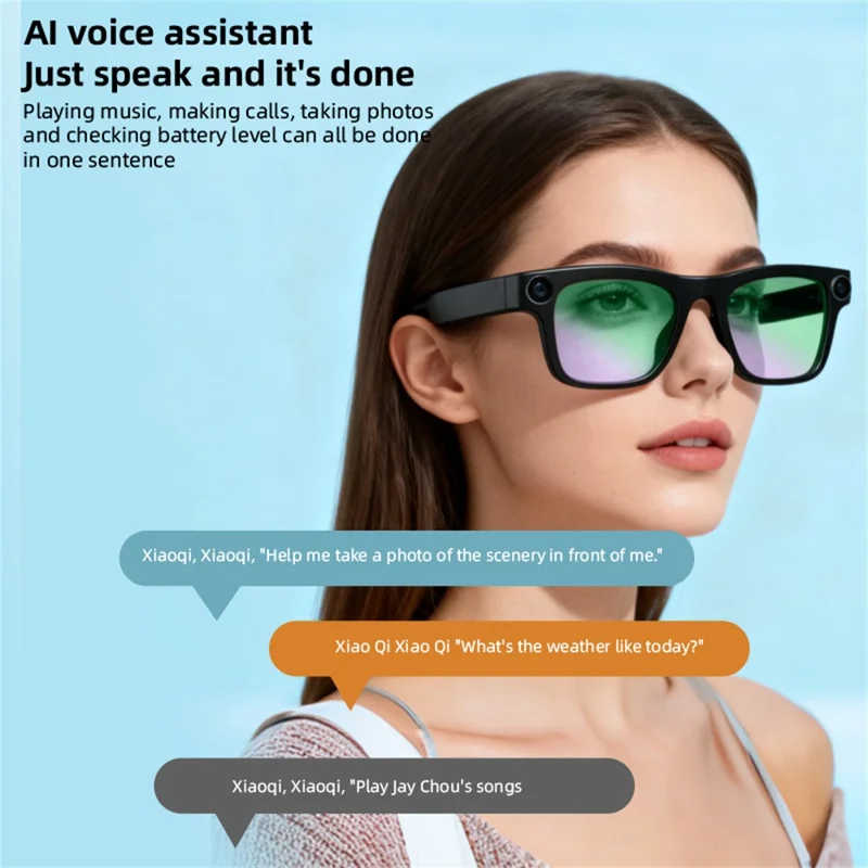 FG02 Smart Glasses AI Voice Camera Photo Real-time Translation Call Sunglasses 512MB Memory - Black