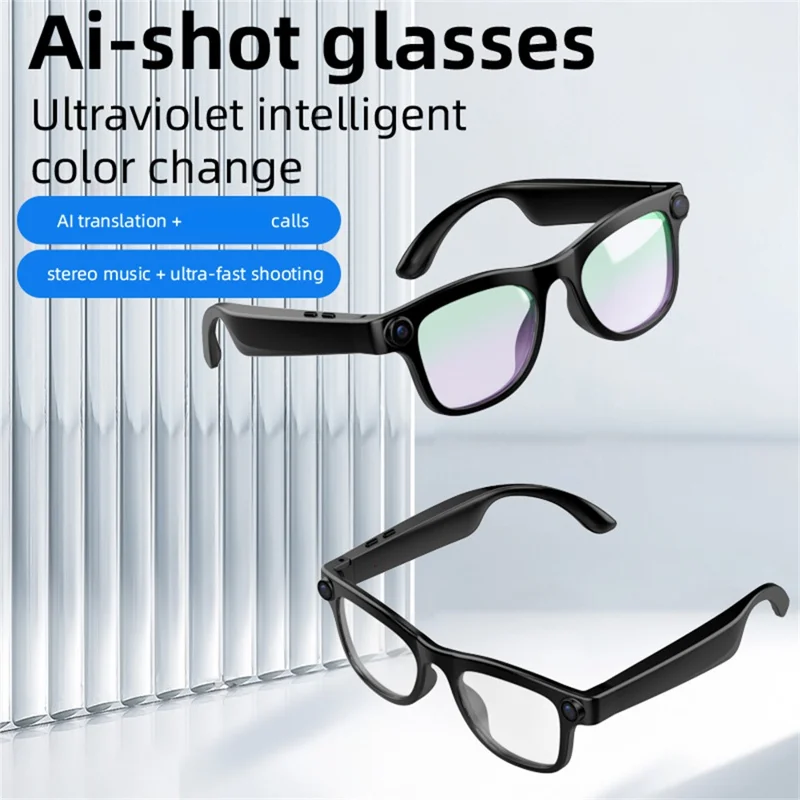 FG02 Smart Glasses AI Voice Camera Photo Real-time Translation Call Sunglasses 512MB Memory - Black