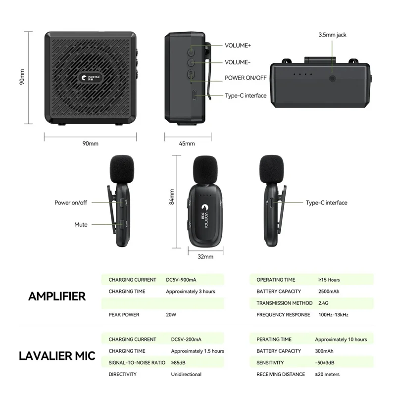 YANMAI K5 2.4G Amplificador de Voz Inalámbrico con Bluetooth y Micrófono de Solapa para Enseñanza/Entrenamiento - Blanco