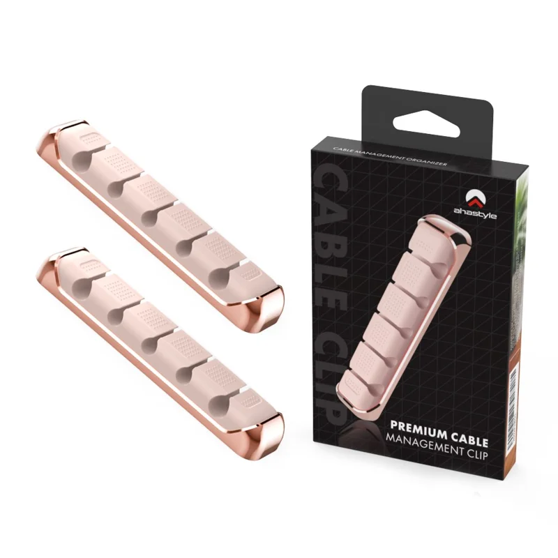 AHASTYLE PT125 2 Pcs Cable Management Organizer Aluminum Alloy Silicone 5 Slots Desktop Wire Holder Clip - Pink