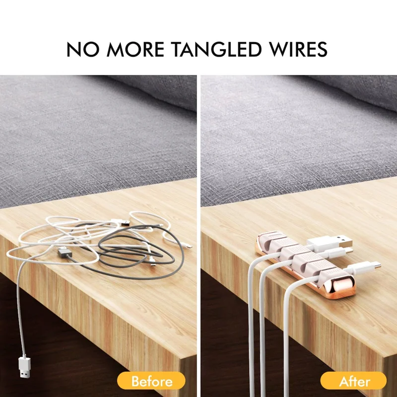 AHASTYLE PT125 2 Pcs Cable Management Organizer Aluminum Alloy Silicone 5 Slots Desktop Wire Holder Clip - Pink