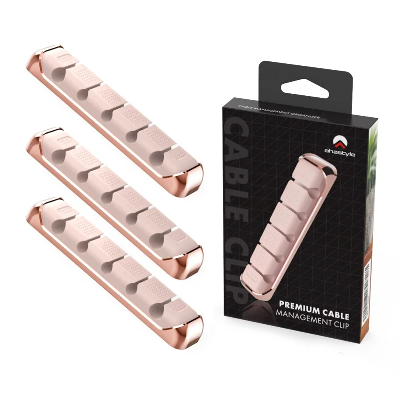 AHASTYLE PT125 3 Pcs Cable Management Organizer Aluminum Alloy Silicone 5 Slots Desktop Wire Holder Clip - Pink