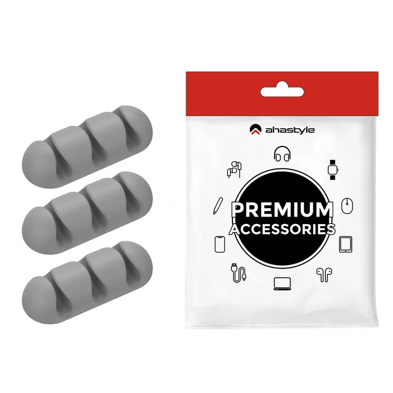 AHASTYLE WE31 3 Pcs Cable Organizer Clip 3 Slot Silicone Adhesive Cable Management For Desk Car Office Wire Holder - Grey