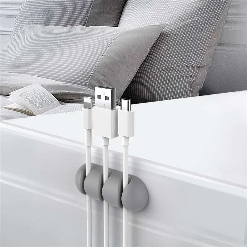 AHASTYLE WE31 3 Pcs Cable Organizer Clip 3 Slot Silicone Adhesive Cable Management For Desk Car Office Wire Holder - Grey