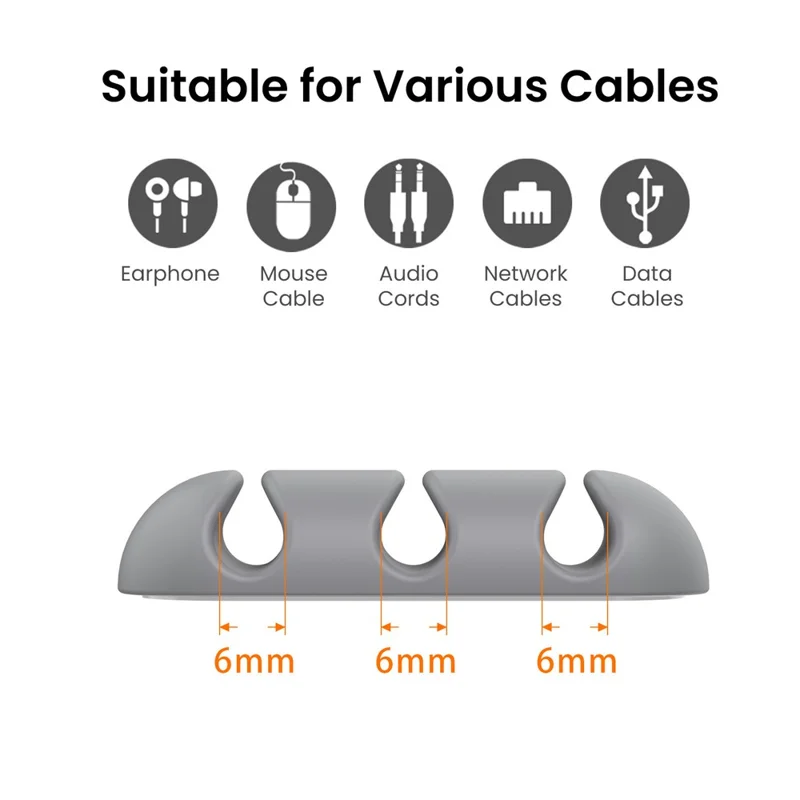 AHASTYLE WE31 3 Pcs Cable Organizer Clip 3 Slot Silicone Adhesive Cable Management For Desk Car Office Wire Holder - Grey