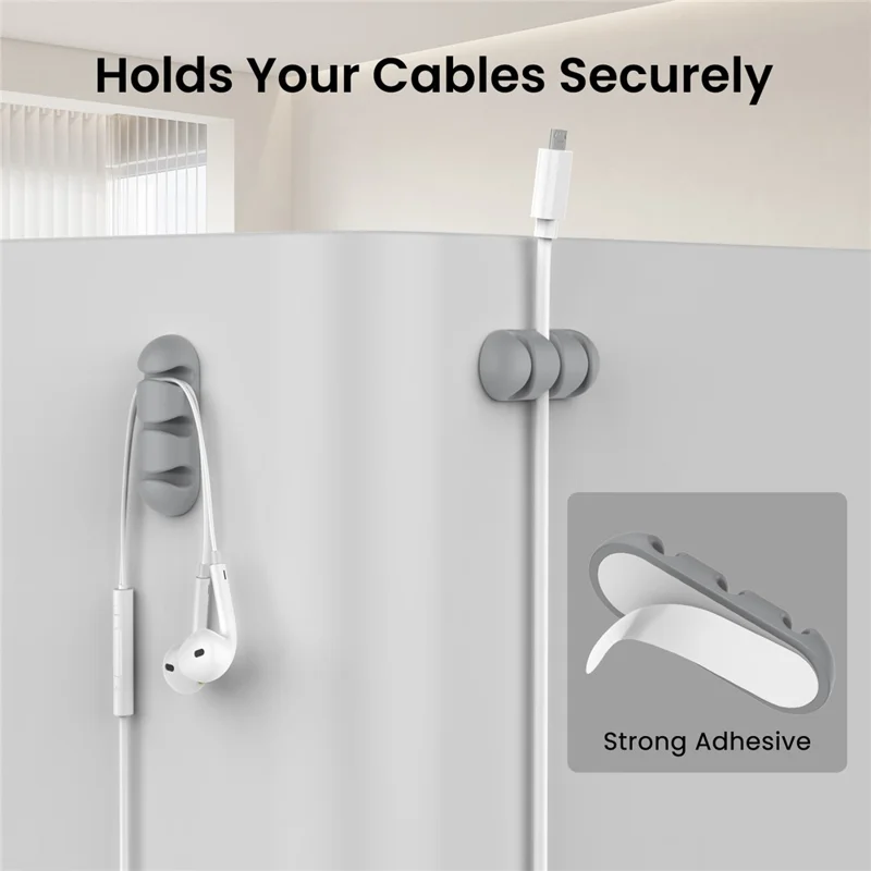 AHASTYLE WE31 3 Pcs Cable Organizer Clip 3 Slot Silicone Adhesive Cable Management For Desk Car Office Wire Holder - Grey