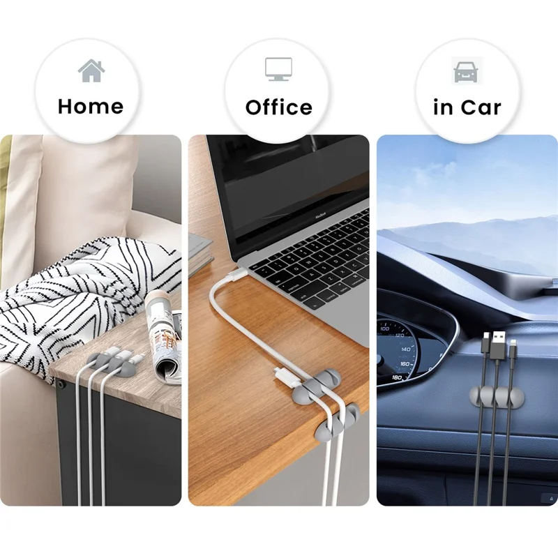 AHASTYLE WE31 3 Pcs Cable Organizer Clip 3 Slot Silicone Adhesive Cable Management For Desk Car Office Wire Holder - Grey