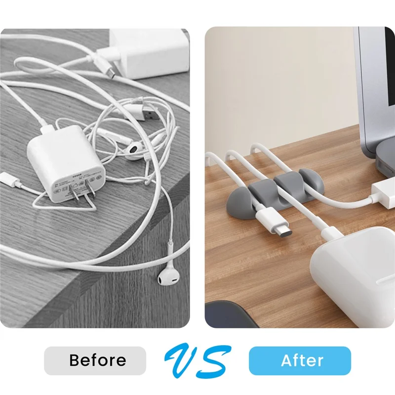 AHASTYLE WE31 3 Pcs Cable Organizer Clip 3 Slot Silicone Adhesive Cable Management For Desk Car Office Wire Holder - Grey