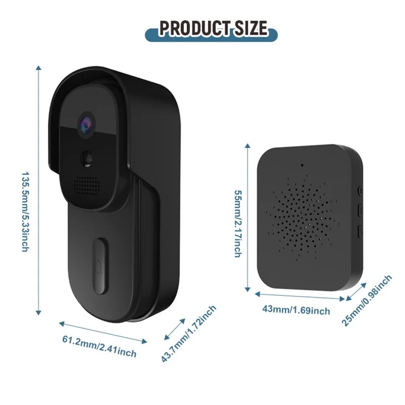 WF01D-013D 720P HD Smart Video Doorbell PIR Motion Detection Tuya APP Wireless Doorbell Camera - Black