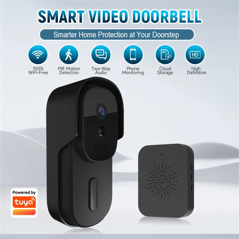 WF01D-013D 720P HD Smart Video Doorbell PIR Motion Detection Tuya APP Wireless Doorbell Camera - Black