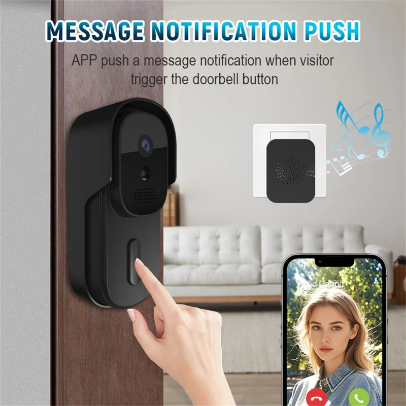 WF01D-013D 720P HD Smart Video Doorbell PIR Motion Detection Tuya APP Wireless Doorbell Camera - Black