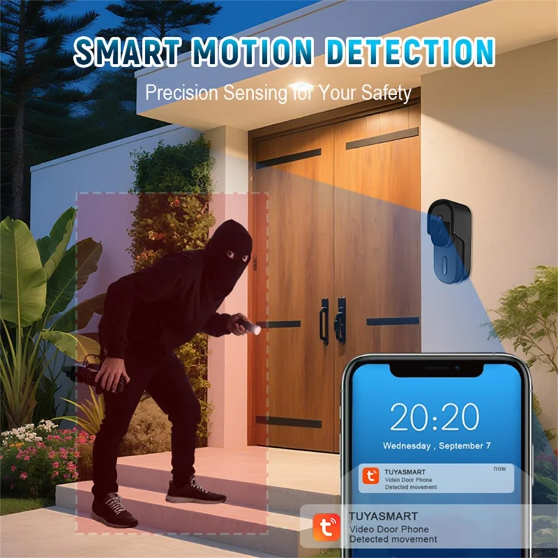 WF01D-013D 720P HD Smart Video Doorbell PIR Motion Detection Tuya APP Wireless Doorbell Camera - Black