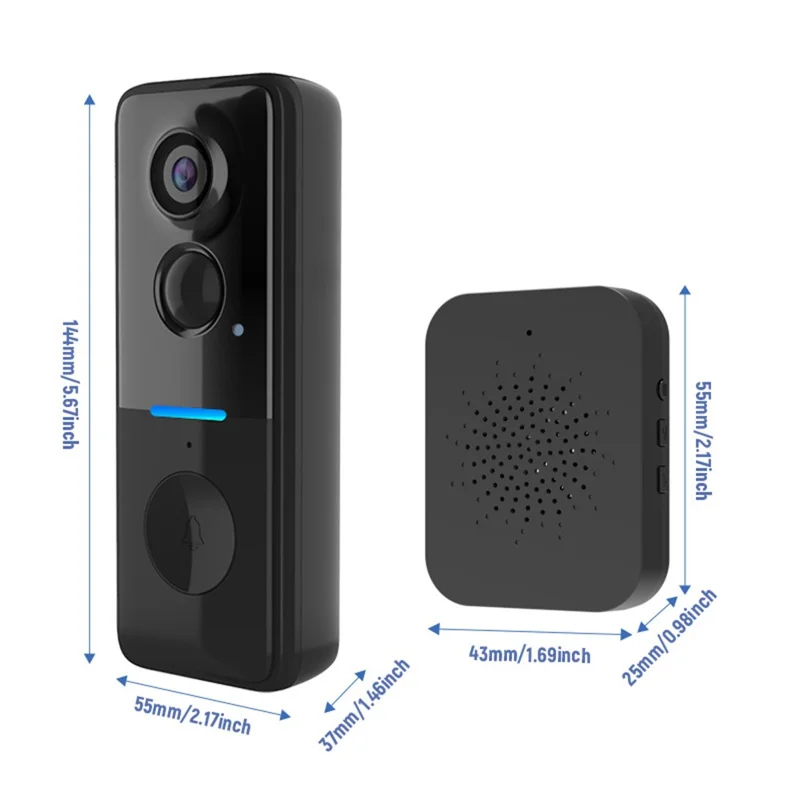 WF015D-013D PIR Motion Detection 720P HD Smart Video Doorbell Tuya APP Two Way Audio Wireless Doorbell Camera - Black