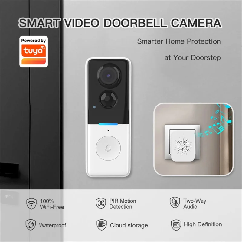 WF015D-013D PIR Motion Detection 720P HD Smart Video Doorbell Tuya APP Two Way Audio Wireless Doorbell Camera - Black