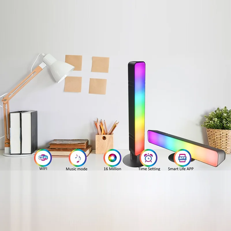 D04 2Pcs Sound Pickup RGB Desktop Ambient Light Smart Gaming Light Bar with Remote Control, Bluetooth-compatible Version