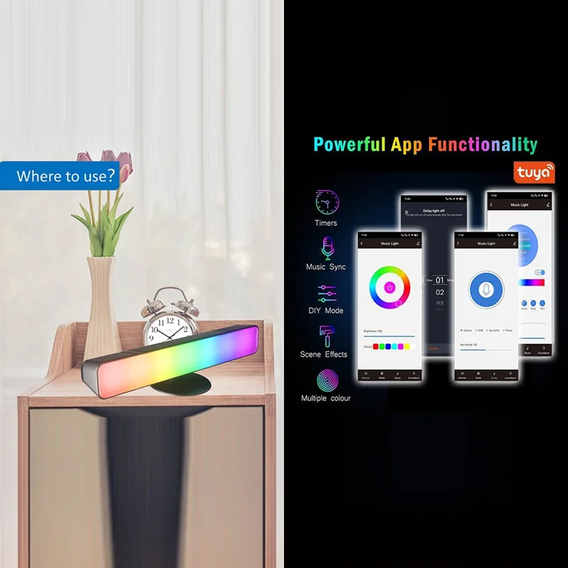 D04 2Pcs Sound Pickup RGB Desktop Ambient Light Smart Gaming Light Bar with Remote Control, Bluetooth-compatible Version