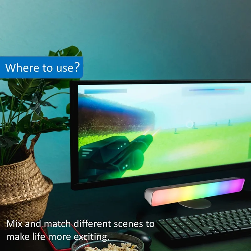 D04 2Pcs Sound Pickup RGB Desktop Ambient Light Smart Gaming Light Bar with Remote Control, Bluetooth-compatible Version