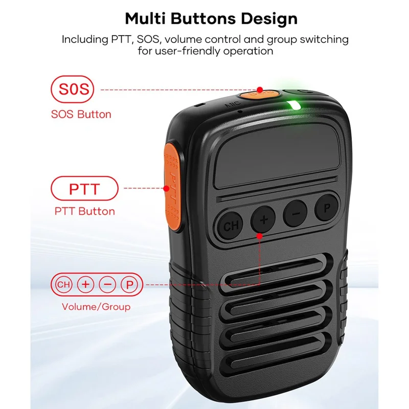 UNIWA BM008 Wireless Handheld Intercom PTT Microphone Bluetooth-Compatible 3W Speaker Walkie Talkie - Black
