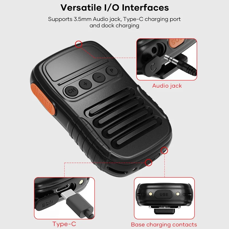 UNIWA BM008 Wireless Handheld Intercom PTT Microphone Bluetooth-Compatible 3W Speaker Walkie Talkie - Black