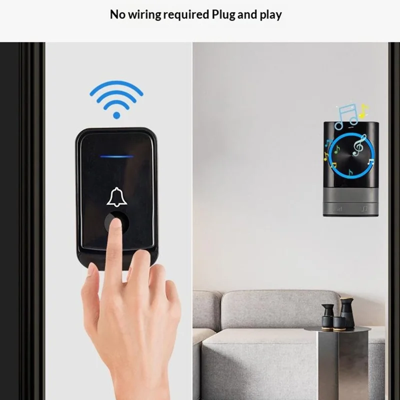 N189 52 Melodies Waterproof 200M Range Wireless Digital Music Doorbell, 1 Transmitter + 2 Receiver - EU Plug