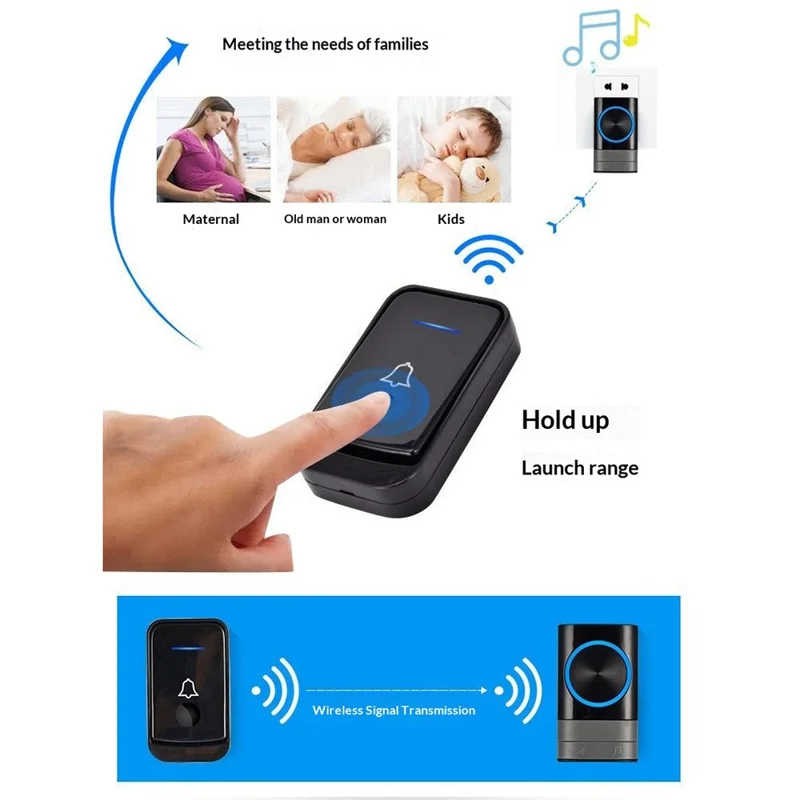 N189 52 Melodies Waterproof 200M Range Wireless Digital Music Doorbell, 1 Transmitter + 2 Receiver - EU Plug