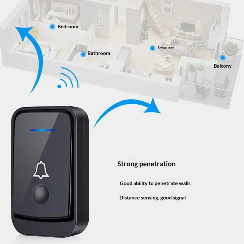 N189 52 Melodies Waterproof 200M Range Wireless Digital Music Doorbell, 1 Transmitter + 2 Receiver - EU Plug