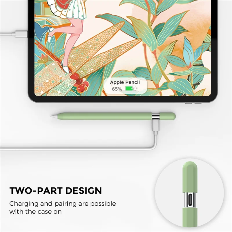 AHASTYLE PT65-3 2Pcs for Apple Pencil 3 Silicone Case Ultra Thin Stylus Protective Sleeve - White / Avocado Green