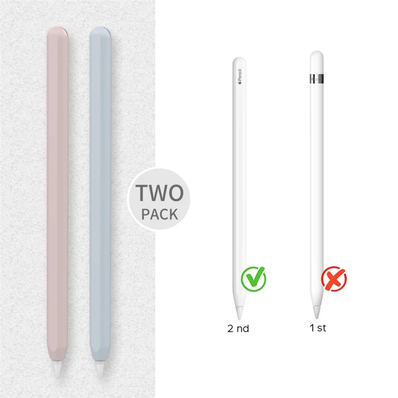 AHASTYLE PT65 2Pcs for Apple Pencil (2nd Generation) Stylus Silicone Case Pen Protective Sleeve Cover - Pink / Baby Blue