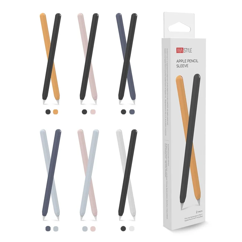 AHASTYLE PT65 2Pcs for Apple Pencil (2nd Generation) Stylus Silicone Case Pen Protective Sleeve Cover - Midnight Blue / Baby Blue