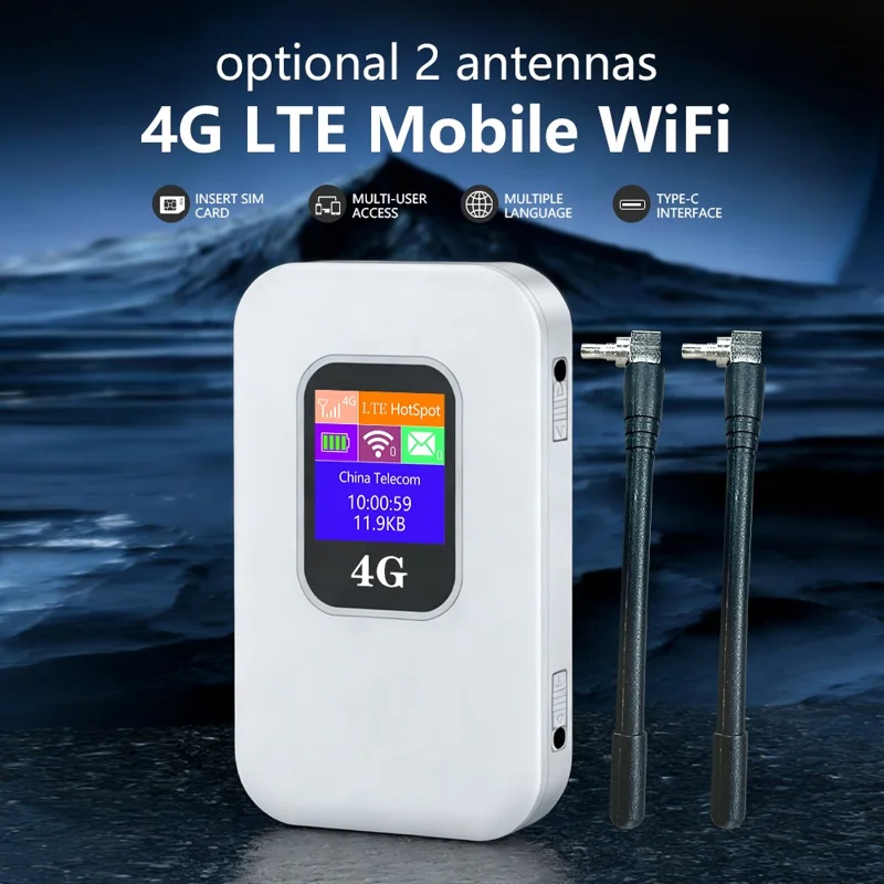 M1-E 4G LTE Mobile WiFi Router with 2 Antennas Smart OLED Display WiFi 6 300Mbps Portable Hotspot, Eurasian Version - White