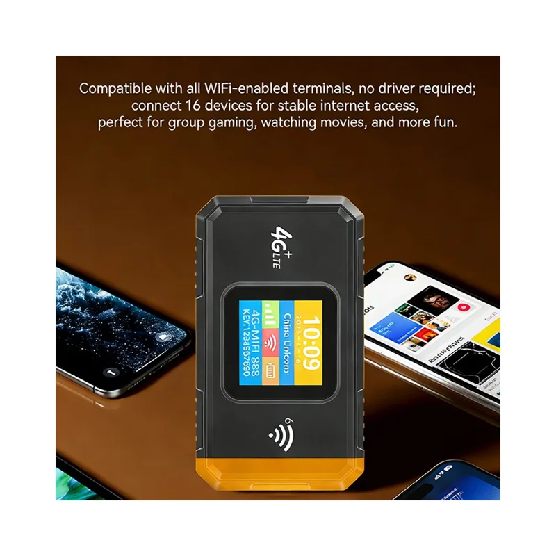 MF967B-E WiFi6 Roteador Portátil de Hotspot Móvel 4G LTE com Display Colorido, Modem Sem Fios de 300 Mbps, Versão Eurasiática - Laranja