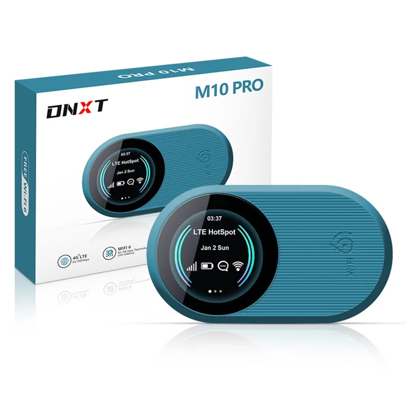 DNXT M10 Pro 4G LTE WiFi 6 Portable Wireless Router Mobile Hotspot with Color OLED Display - Blue