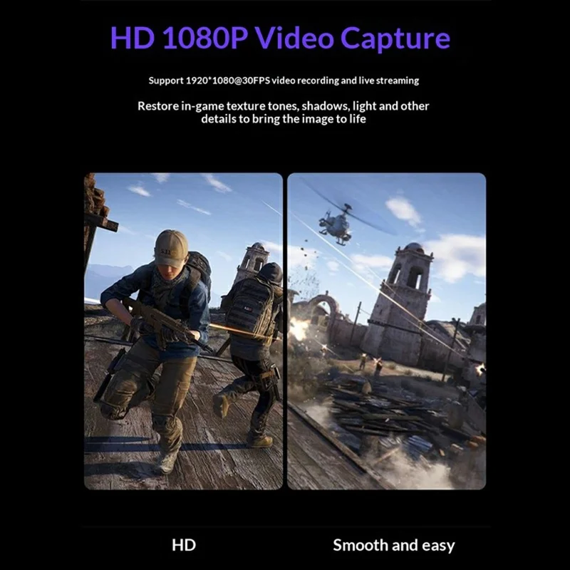 HU-02 HD to USB 3.0 Video Capture Card for PS4 / Xbox / Nintendo Switch 1080P Game Recording Live Streaming Adapter Cable OBS Compatible - Black