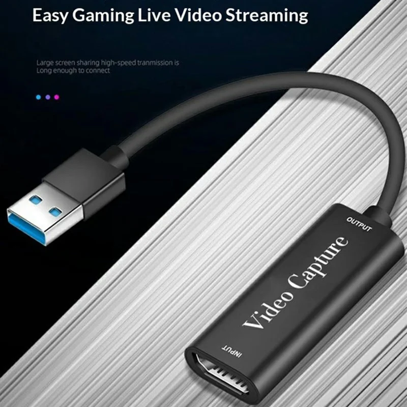 HU-02 HD to USB 3.0 Video Capture Card for PS4 / Xbox / Nintendo Switch 1080P Game Recording Live Streaming Adapter Cable OBS Compatible - Black