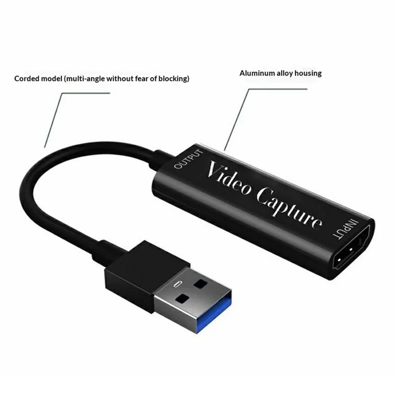 HU-02 HD to USB 3.0 Video Capture Card for PS4 / Xbox / Nintendo Switch 1080P Game Recording Live Streaming Adapter Cable OBS Compatible - Black