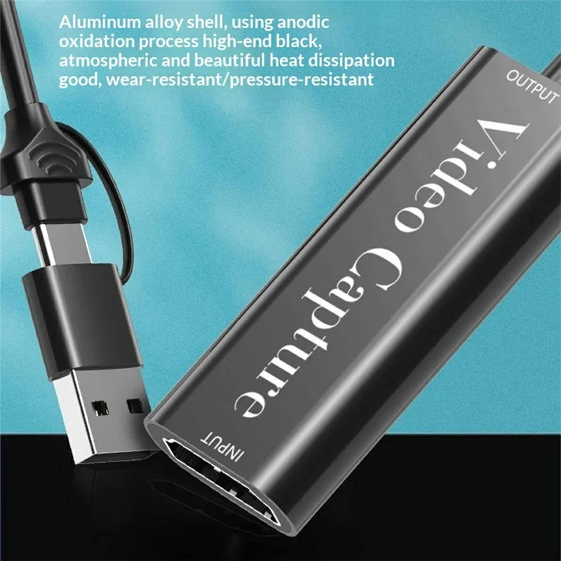 HU-02A HD to USB-A / Type-C 2 in 1 Video Capture Card for Gaming Console / PC / Phone Live Streaming Adapter Cable (Chip: MS2109) - Black