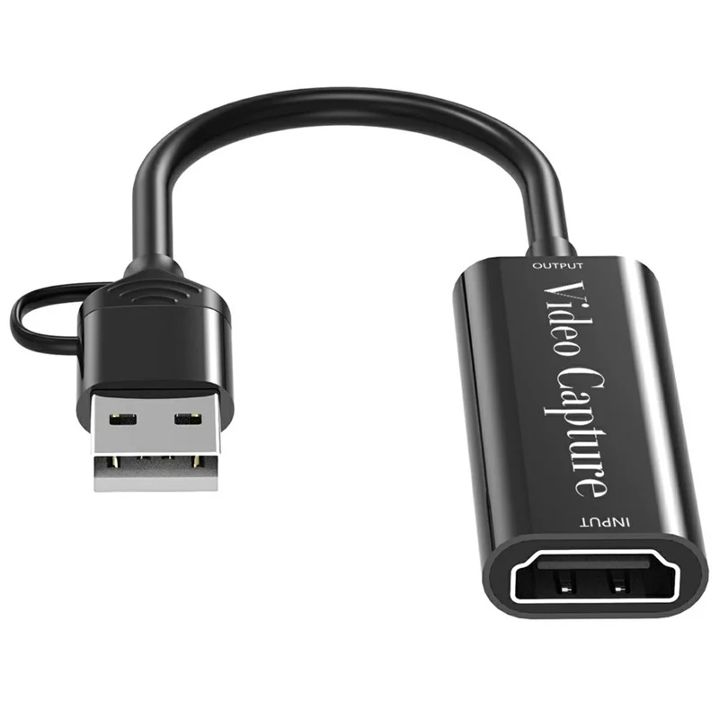 HU-02A HD to USB-A / Type-C 2 in 1 Video Capture Card for Gaming Console / PC / Phone Live Streaming Adapter Cable (Chip: MS2109) - Black